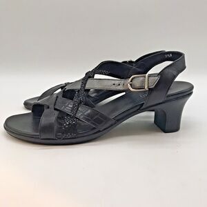 Munro Kara Heeled Sandals Women's 9.5N Black Leather Strappy Slingback 2.5" Heel